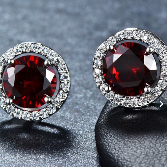 Elegance 10ct White Gold Princess Cut Ruby Studs - Picture 5 of 7